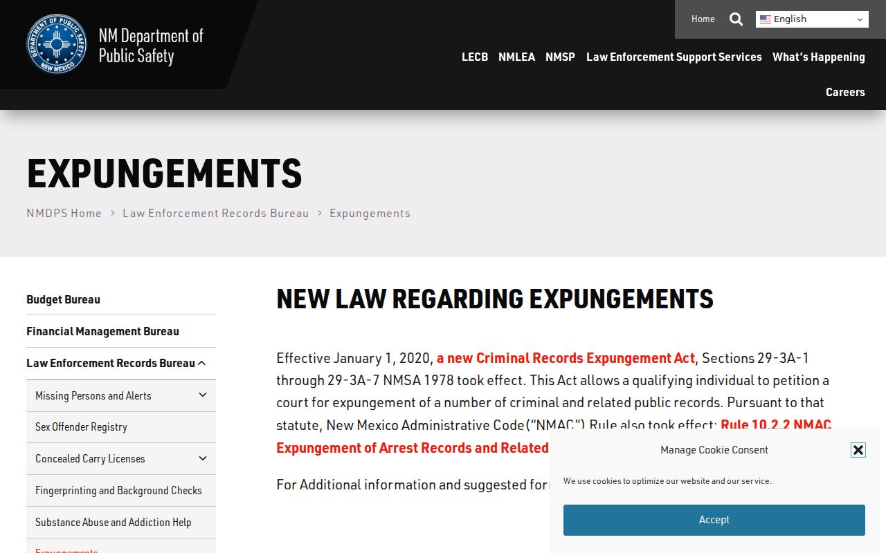 Otero County registry lookup context on the New Mexico DPS expungement page